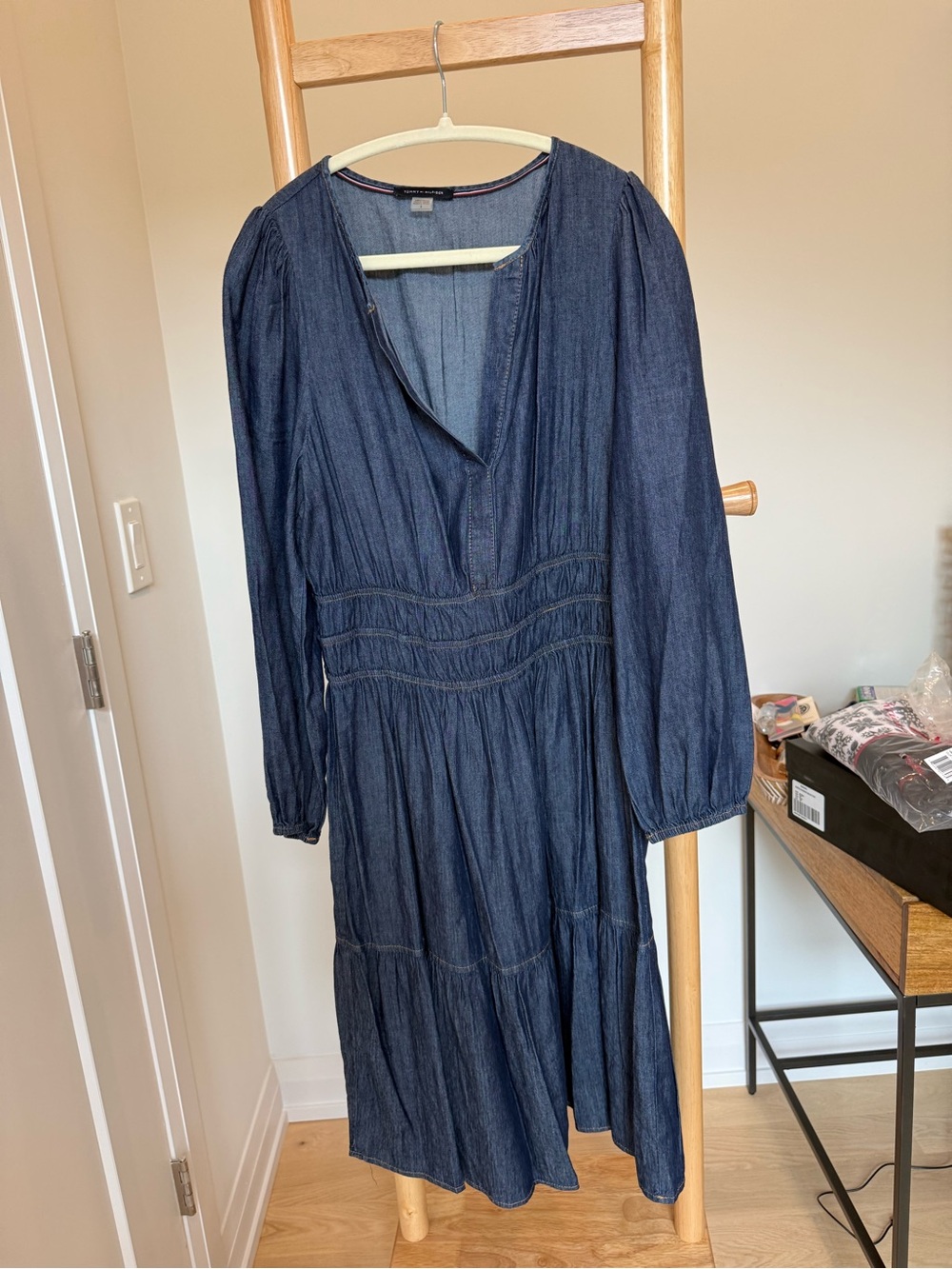 Tommy Hilfiger Dark Indigo Long-Sleeve Tiered Midi Dress